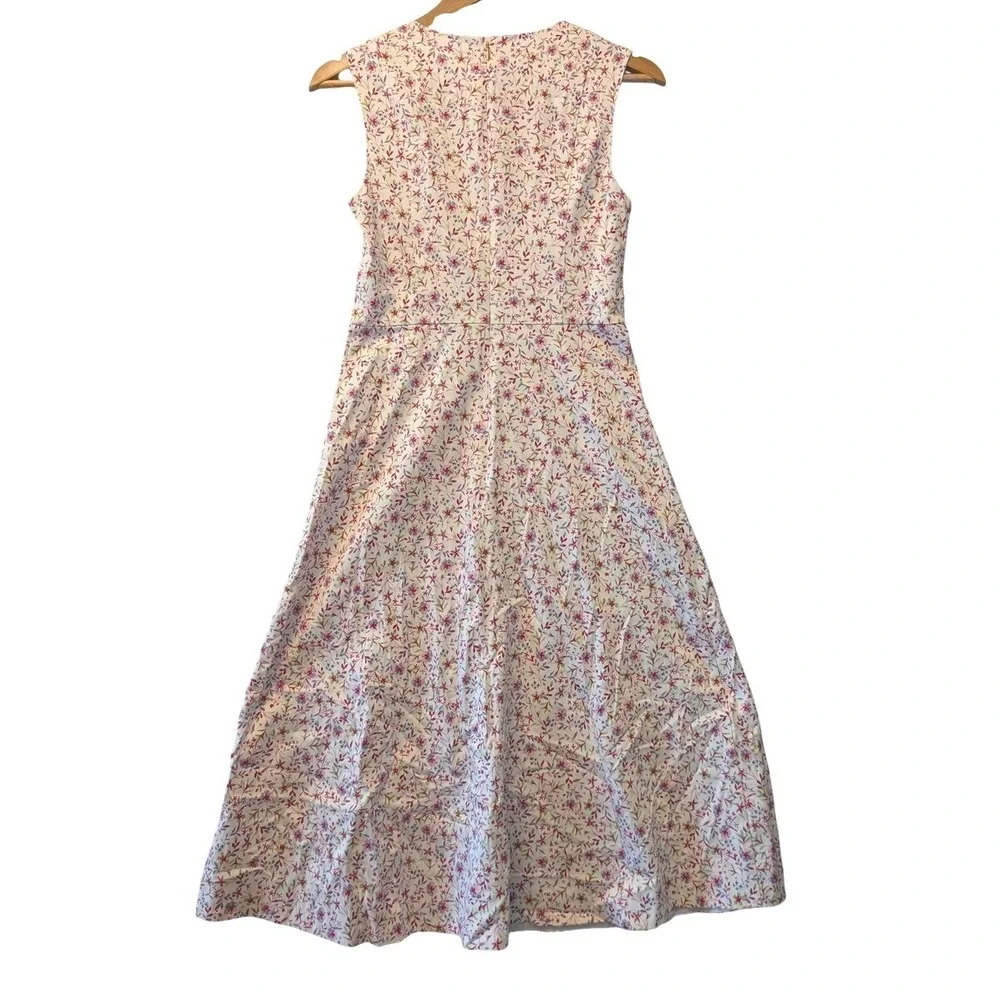 Draper James Floral Fit and‎ Flare Midi Dress White Pink Sleeveless Size 0
